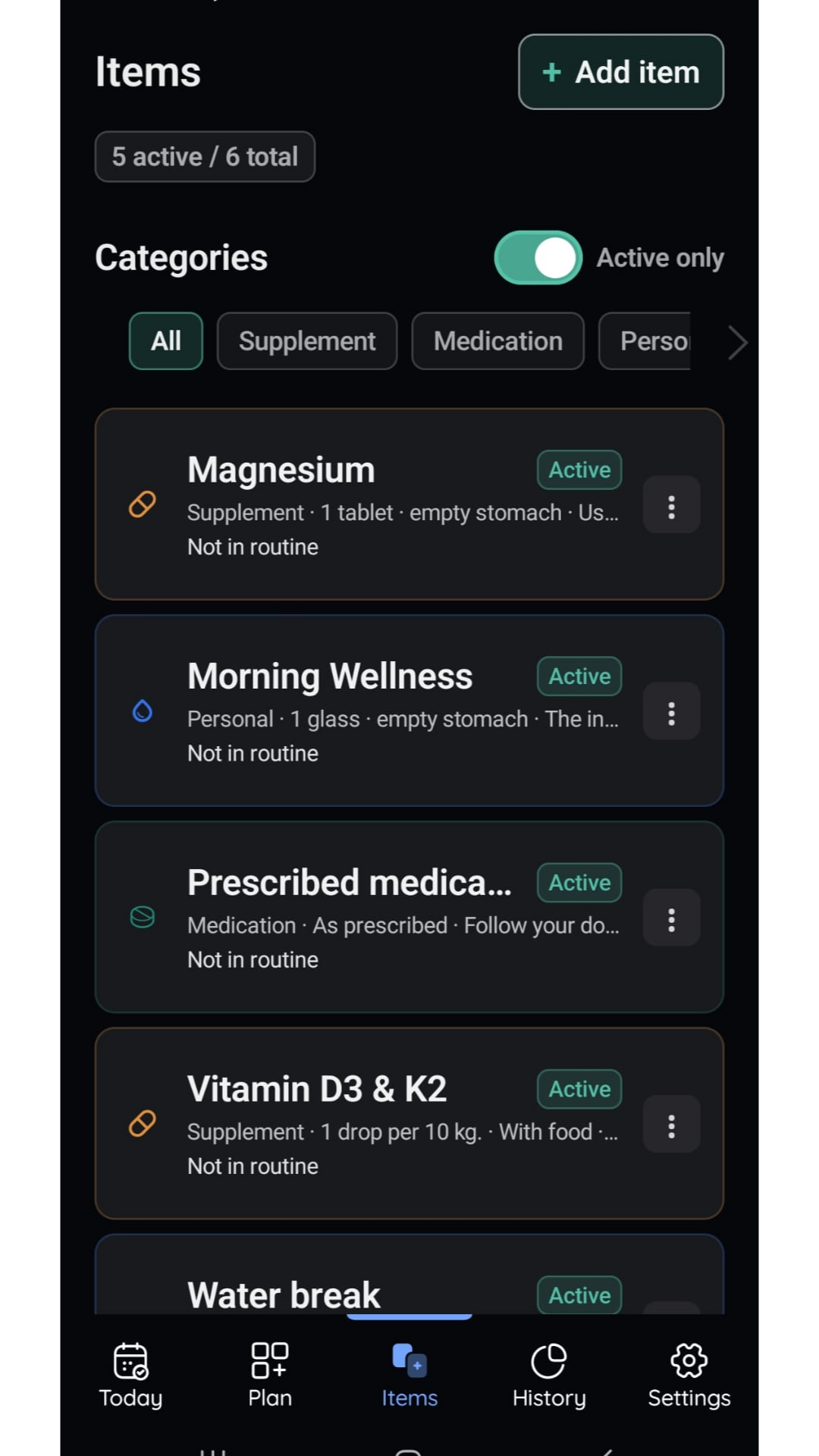 VitaFlow items screen