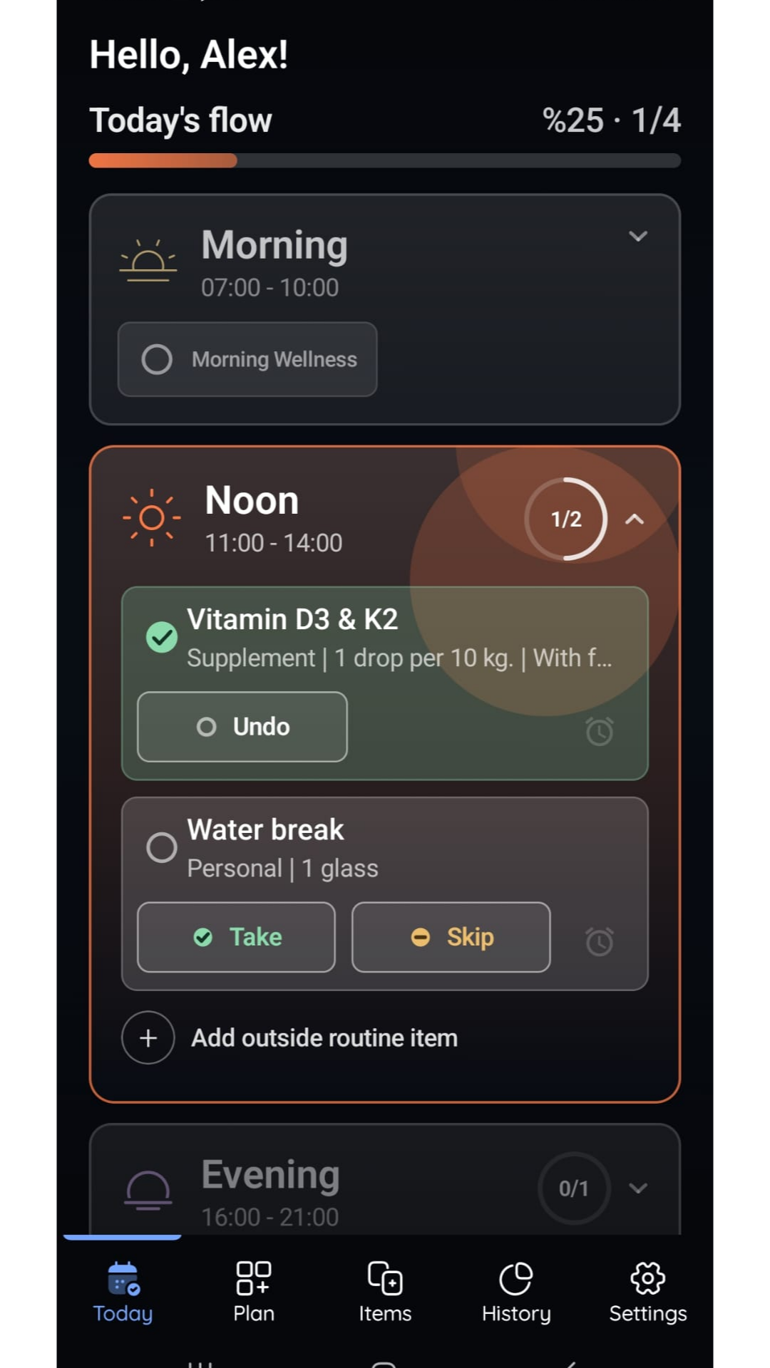 VitaFlow today screen